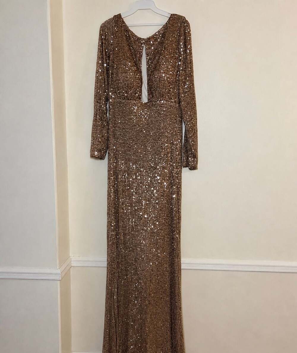 Royal Queen Long Sleeve Sequined Mesh Gown